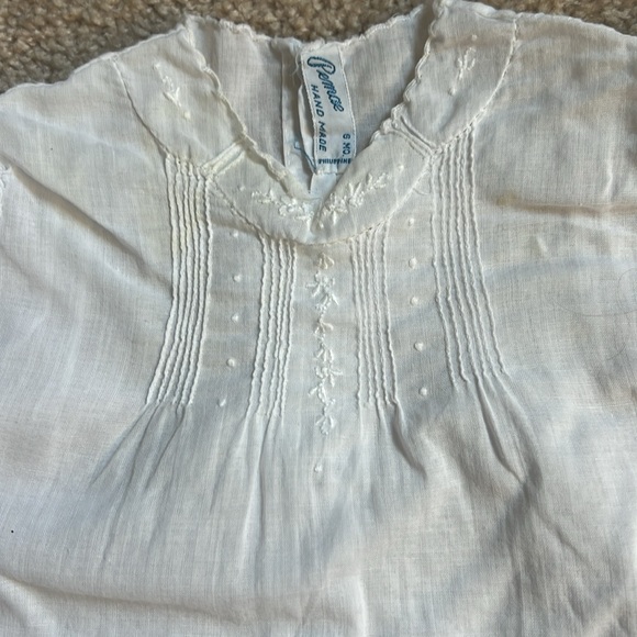Vintage Pemae White Handmade Embroidered Baby Dress Size 6 Months - Picture 3 of 8